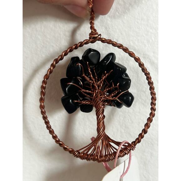 Handmade Copper and Serpentine Crystal Tree of life 3.5x2” Wall Decor - Picture 5 of 5